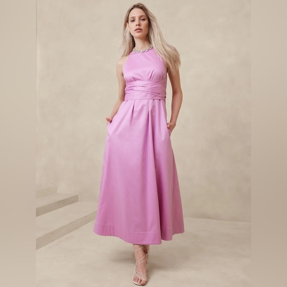 NWT! Banana Republic Warm Iris Stretch-Cotton Poplin Maxi Dress 🌎 - Picture 1 of 8